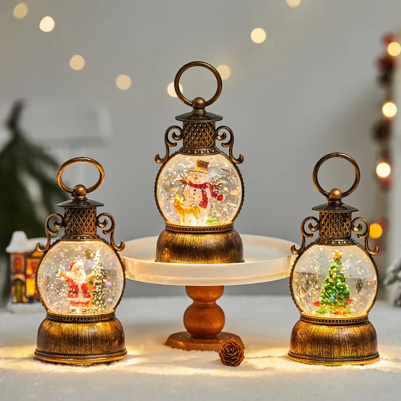 zv-Christmas decoration luminous ornaments round small oil lamp golden old man Christmas tree hotel window table decoration*