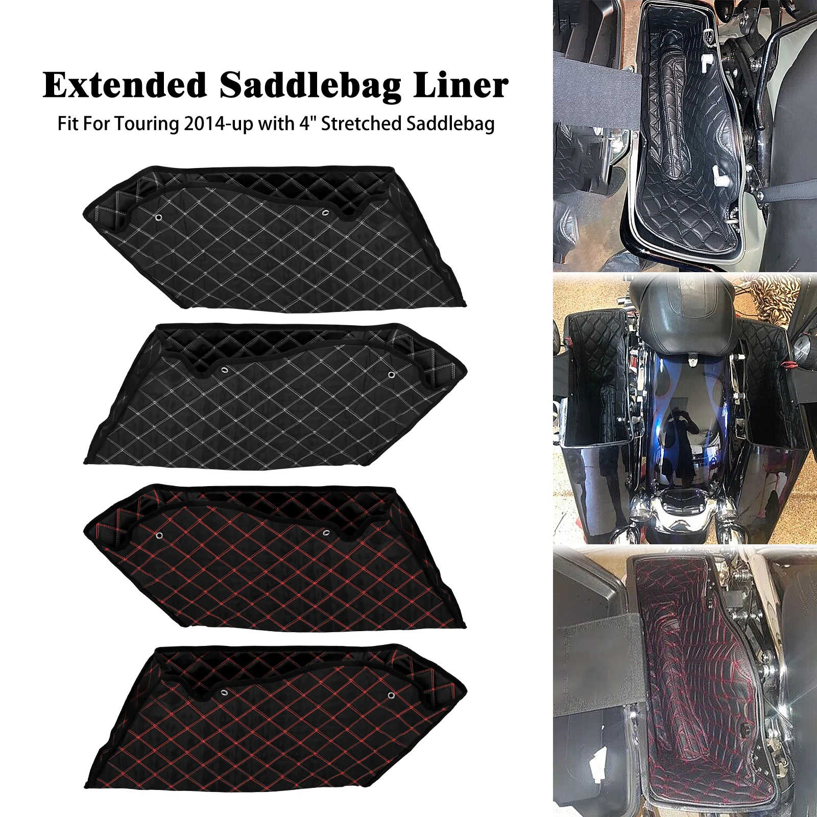 Motorcycle Red/Black Extended Bags Inserts 4'' Saddlebag Liner For Harley Touring Road King Street Glide FLTRX FLHT FLHTK 14-22