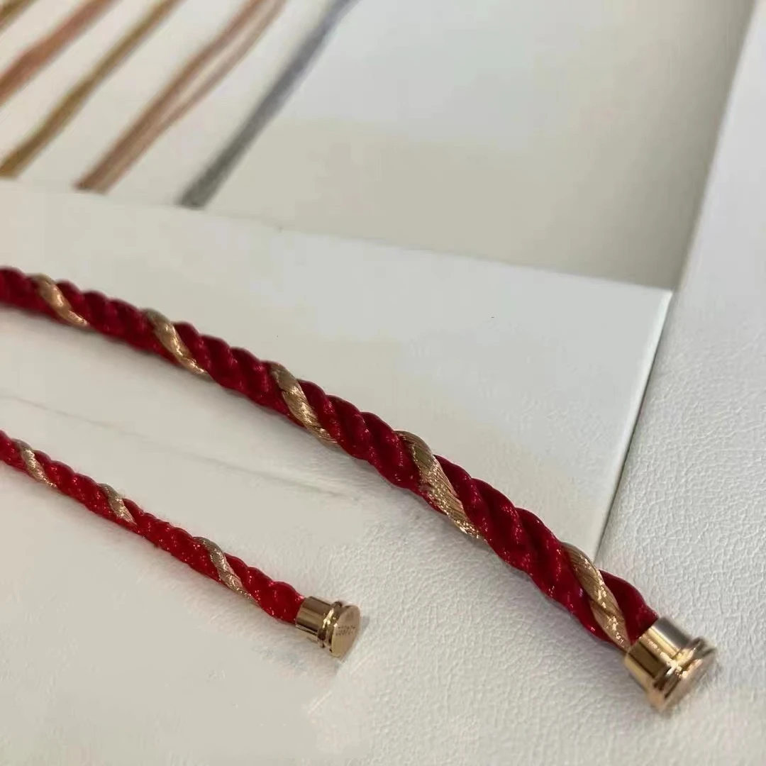 Lucky Red Gold Twisted Braided Rope Bracelet Cord Replacement for Horseshoe Buckle, New Year Amulet Hand String Jewelry