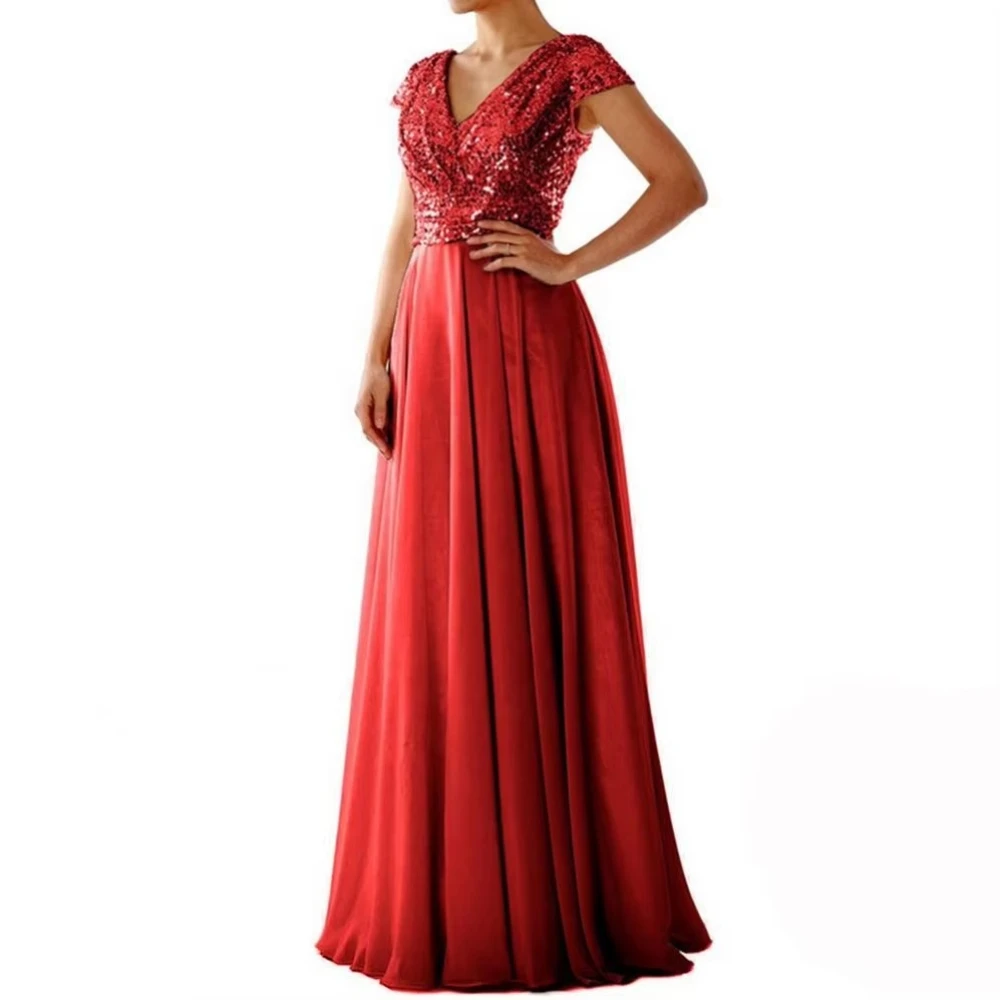 

Elegant Bridesmaid Dresses V-Neck Sequin Chiffon Evening Dress Exquisite High Quality Sexy Prom Party Gowns for Women Customized