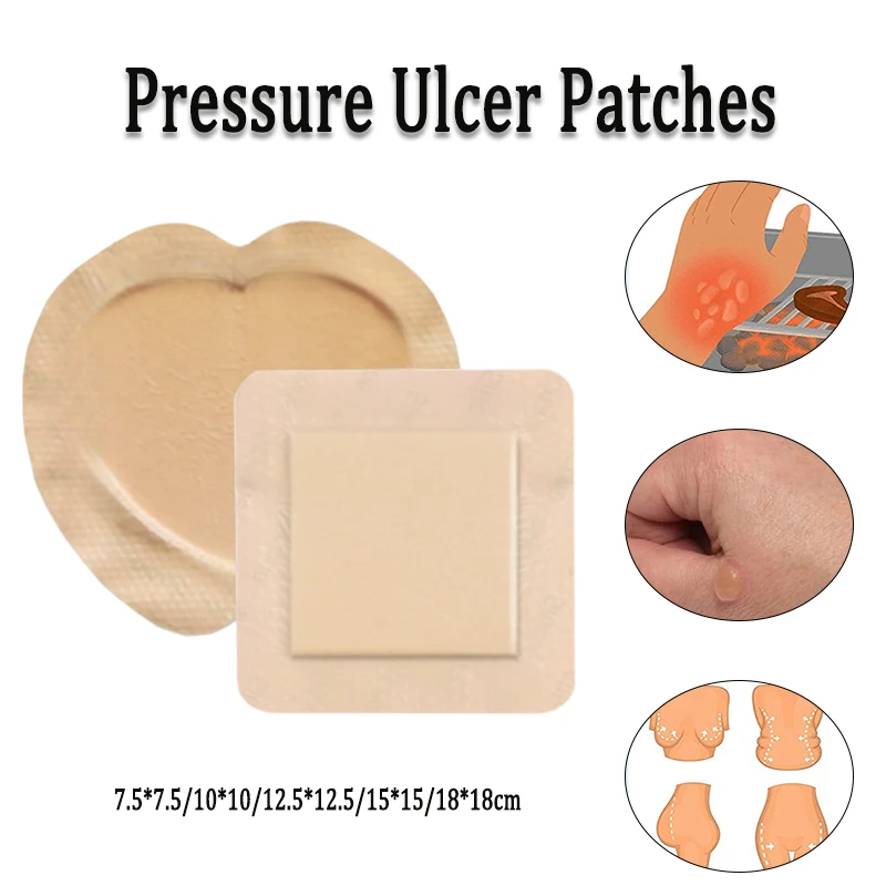 5Pcs Medical Pressure Ulcer Patches Silicone Gel Foam Dressings for Elderly Buttock Wounds