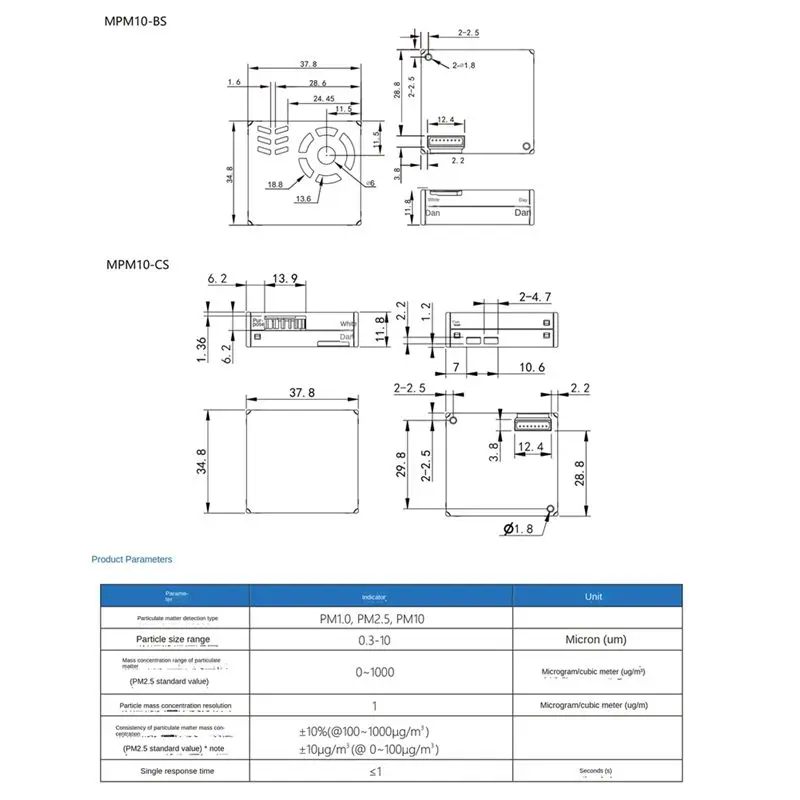 ABEZ MPM10-AG PM2.5 Laser Dust Particle Sensor Module Detects Gas Quality Detection Plantower For Purifier
