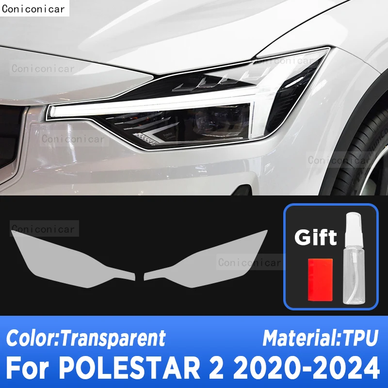 For POLESTAR 2 2020-2024 2023 Car Exterior Headlight Anti-scratch Front Lamp Transparent TPU Protective Film Accessories