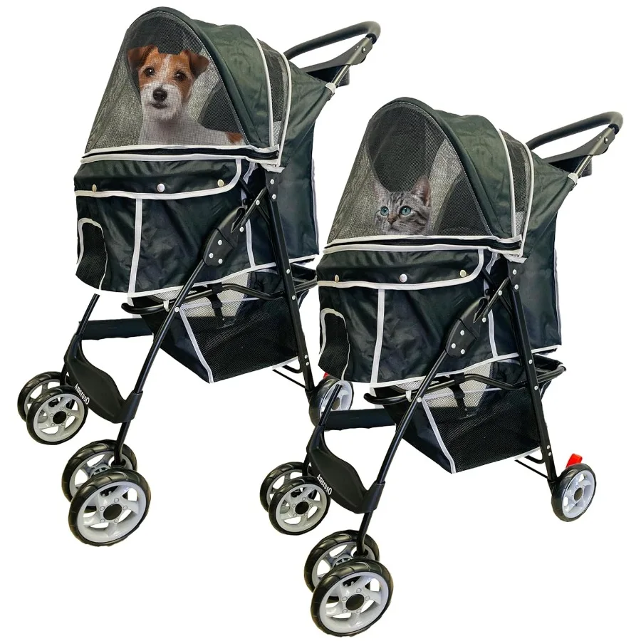 4 Wheels Pet Stroller for Small Medium Dogs Cats Portable Folding Jogger Carrier with Waterproof Material and Storage Basket Bl