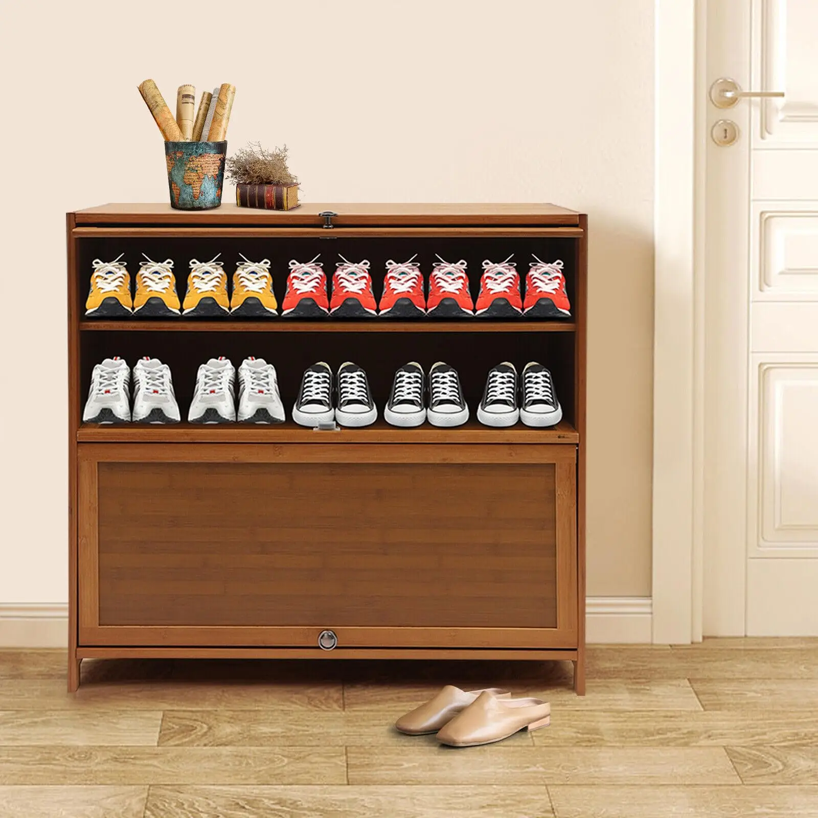 

Бамбуковый шкаф для обуви 4 уровня, отдельно стоящая стойка для обуви, Бамбуковая стойка для обуви, органайзер с хранилищем, скамейка, органайзер для обуви для прихожей