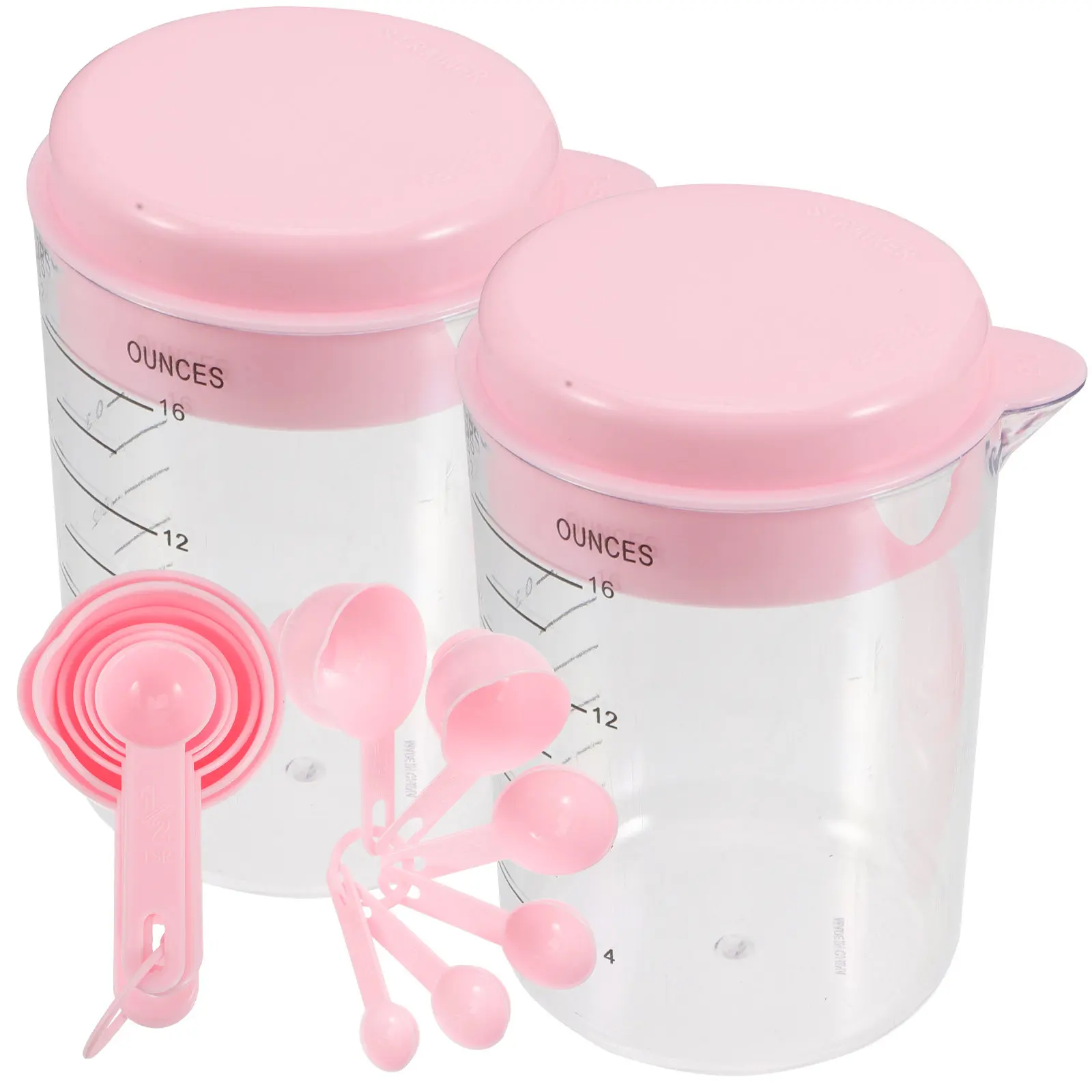 2Sets Measuring Spoon and Cup Set Colored Kitchen Measuring Spoons Removable Rings Nesting for Baking Cooking Ingredients
