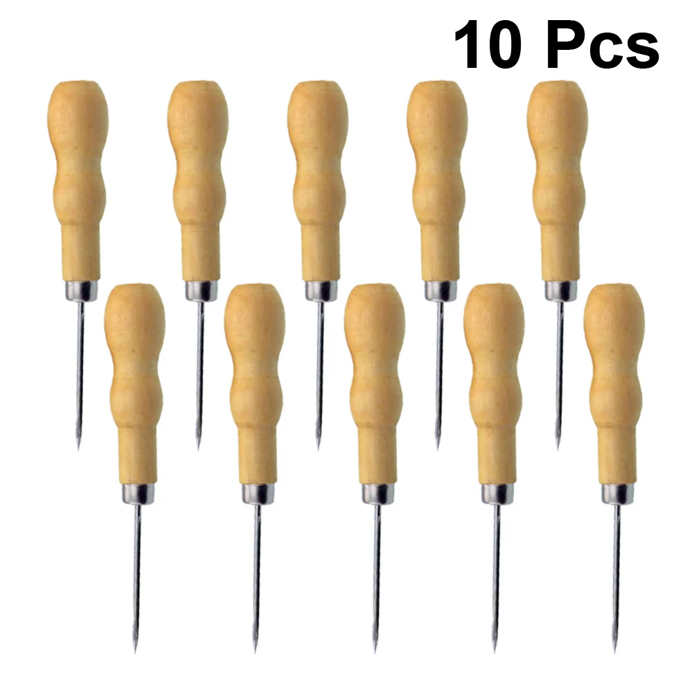 

10Pcs Wooden Handle Double Gourd Sewing Awls DIY Craft Tool Kits for Stitching Repair Accessories Sewing Awl