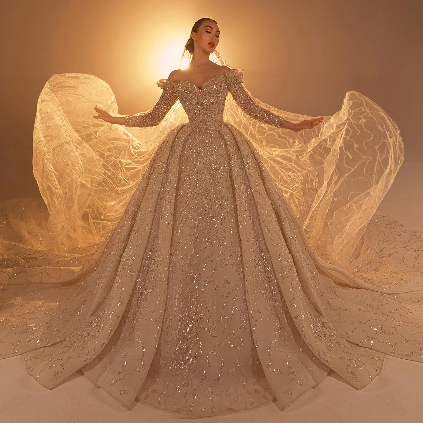 Sharon Said High-End Custom Made Luxury Dubai Ball Gown Wedding Dress Off Shoulder Arabic Women Bride Gowns SW033 Customized