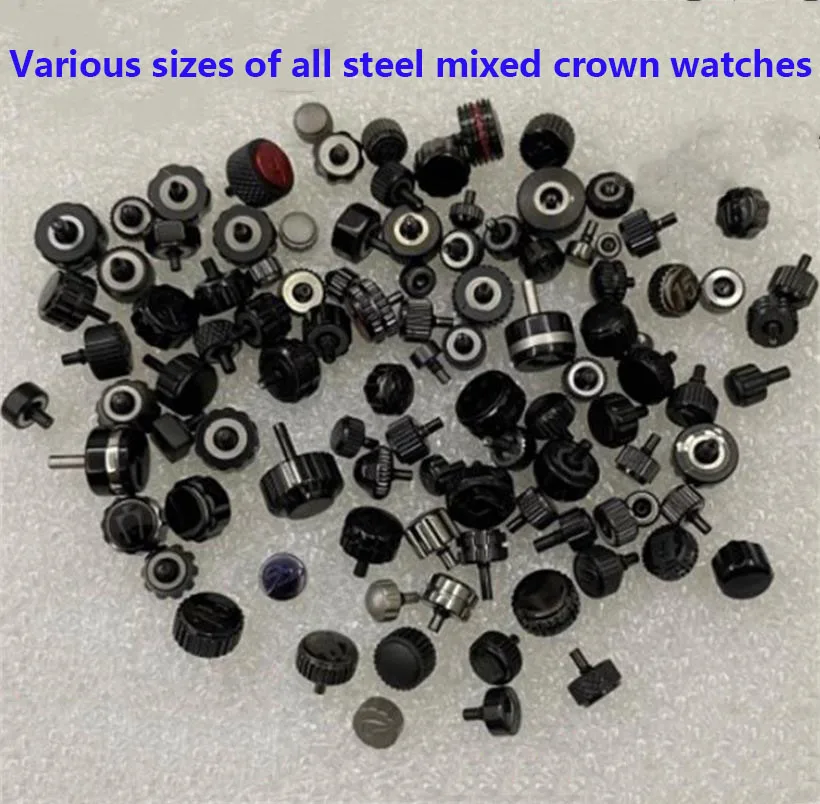 Watch Accessories Are In Bags  Various Sizes Long Short All Steel Watch Handle Mixed Black Watch Crown Clock Maintenance Parts
