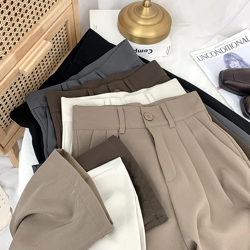 High Waist Wide Leg Suit Pants Women's Autumn Loose Casual Floor-Length Straight Cut Trousers Fashionable Korean Style