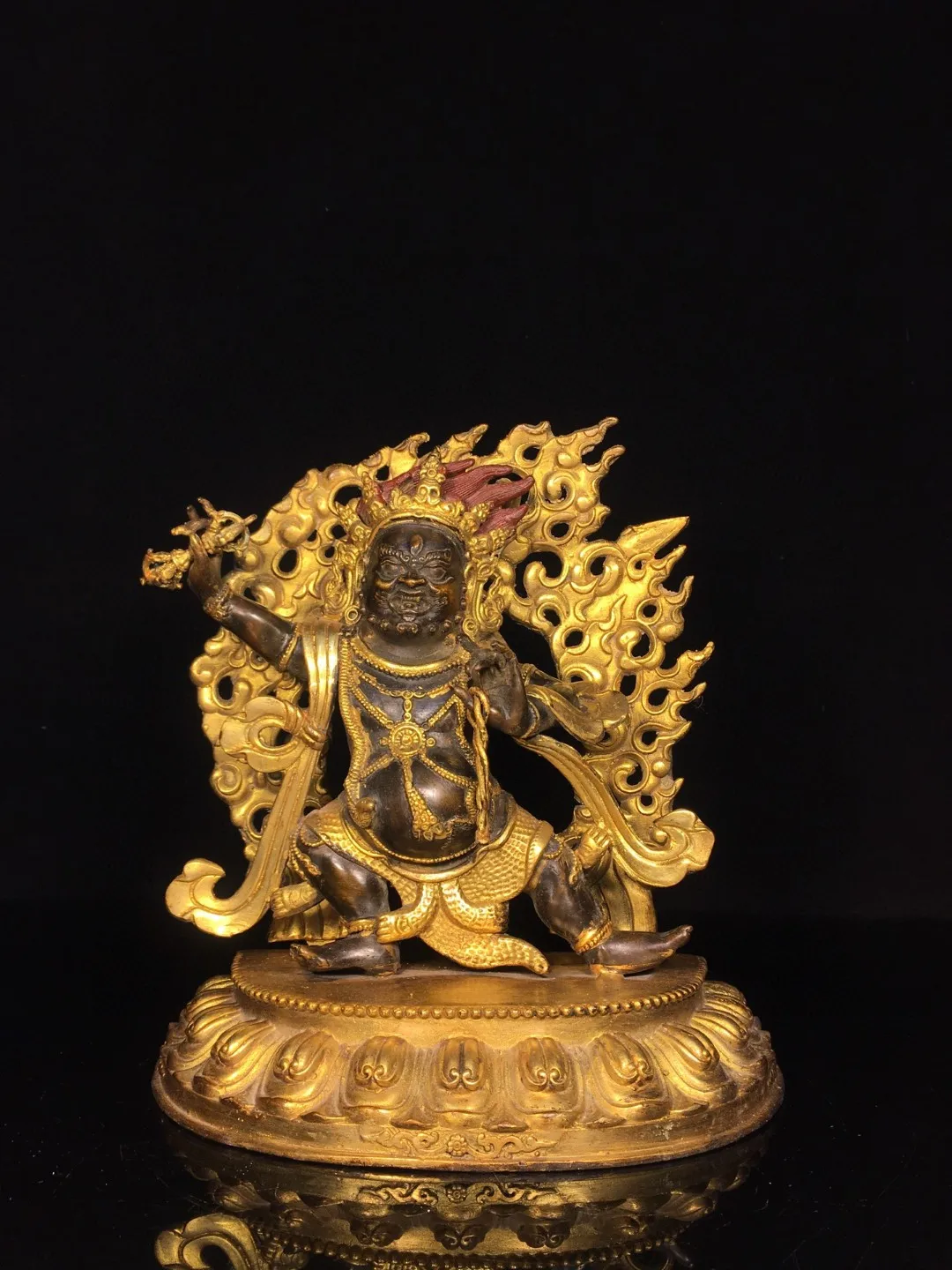 

Nepalese Tibetan old brass gilded vajrapani painted big black God of Wealth ornaments home Buddhist supplies 24cm