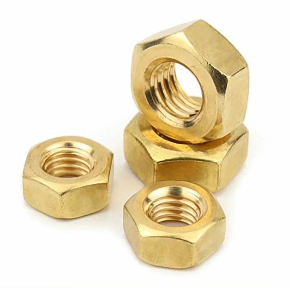 Solid Brass Copper Hex Hex Nut, Screw Bolt, Metric Thread, M2, M2.5, M3, M4, M5, M6, M8, M10, M12, M14, M16, M18, M20, M22, M24