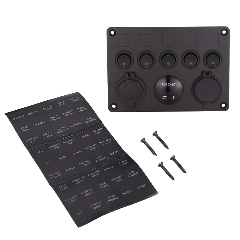 

A90E-5 Gang 12V/24V Inline-Fuse Box LED Switch Panel Dual USB Car Boat Truck Camper
