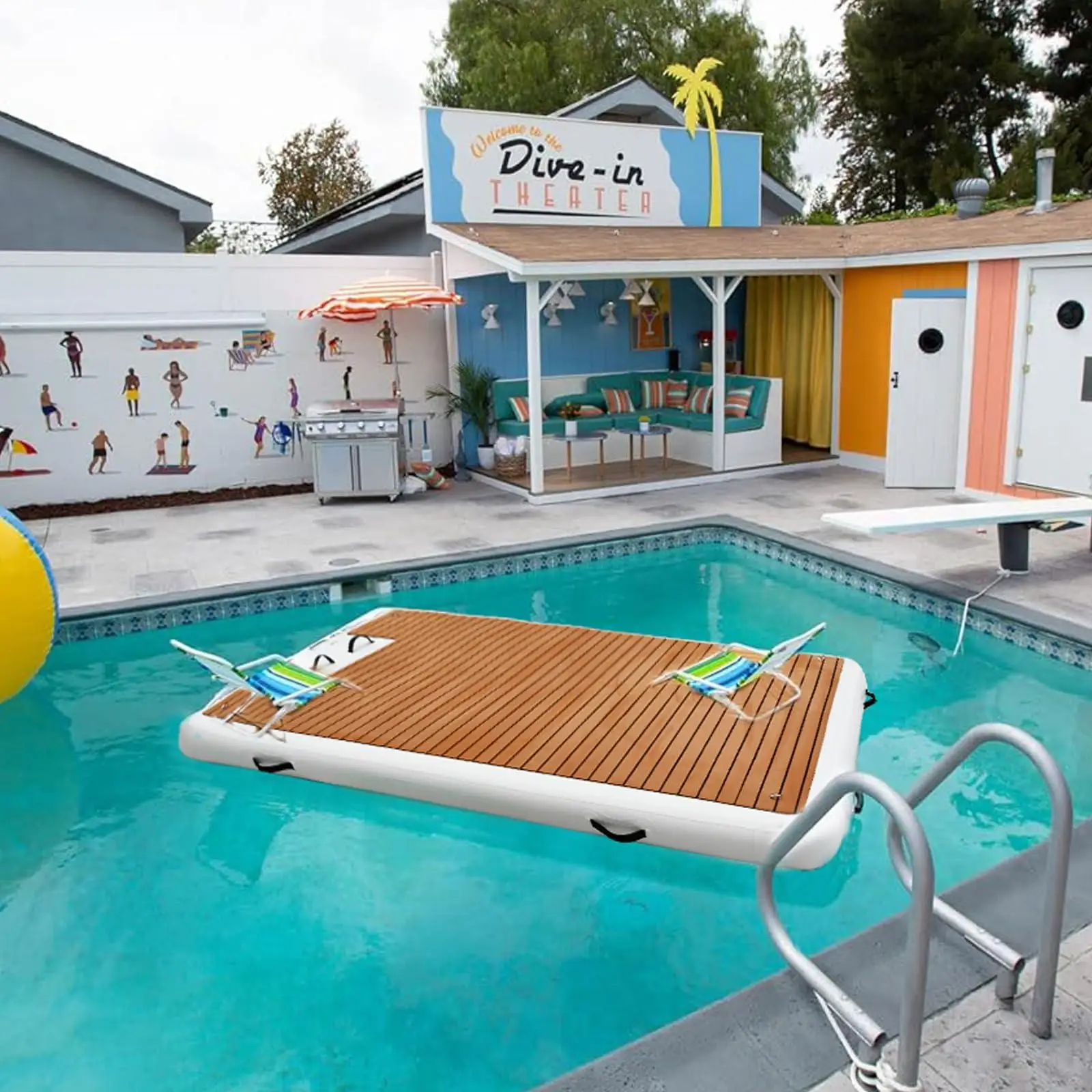 الخشب الحبوب سميكة عدم الانزلاق السلامة نفخ العائمة حوض العائمة حوض السباحة منصة طوف لحمام السباحة بحيرة الشاطئ #6