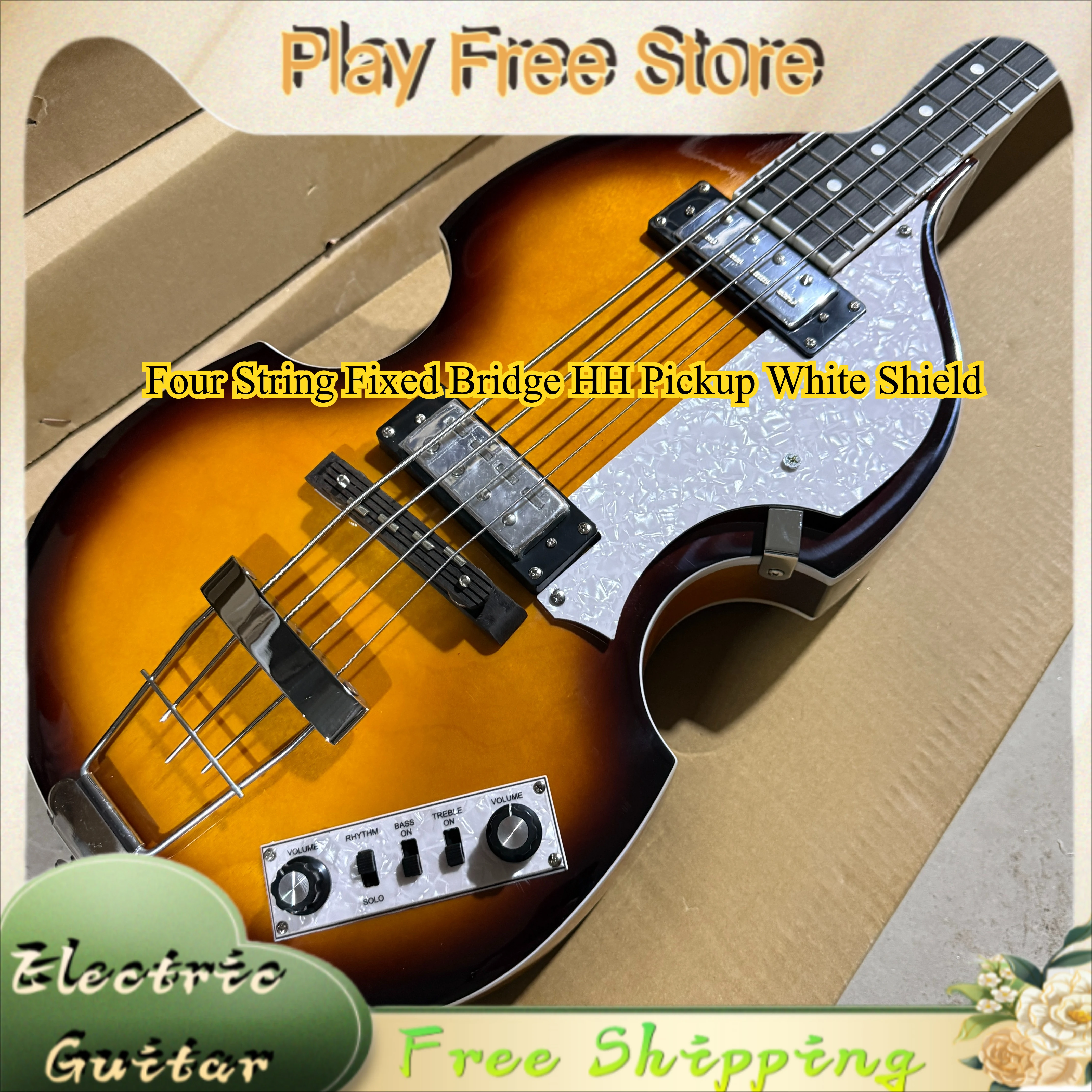 Electric Guitar Sunset Gradient Point Guitar Violin Style Bass 4 String Fixed Bridge White Shield Solid Wood Body Beginner New