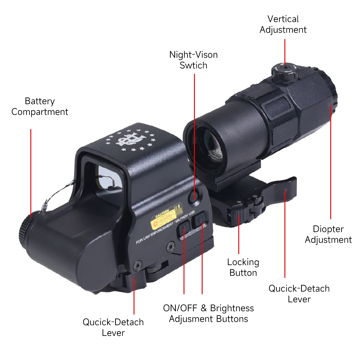 E***ch 558 G45 المكبر المجسم نطاق البصر للطي الجانب الوجه G43/33 3X مكبرات ل 558 تيار مستمر * التكتيكية منعكس Riflescope