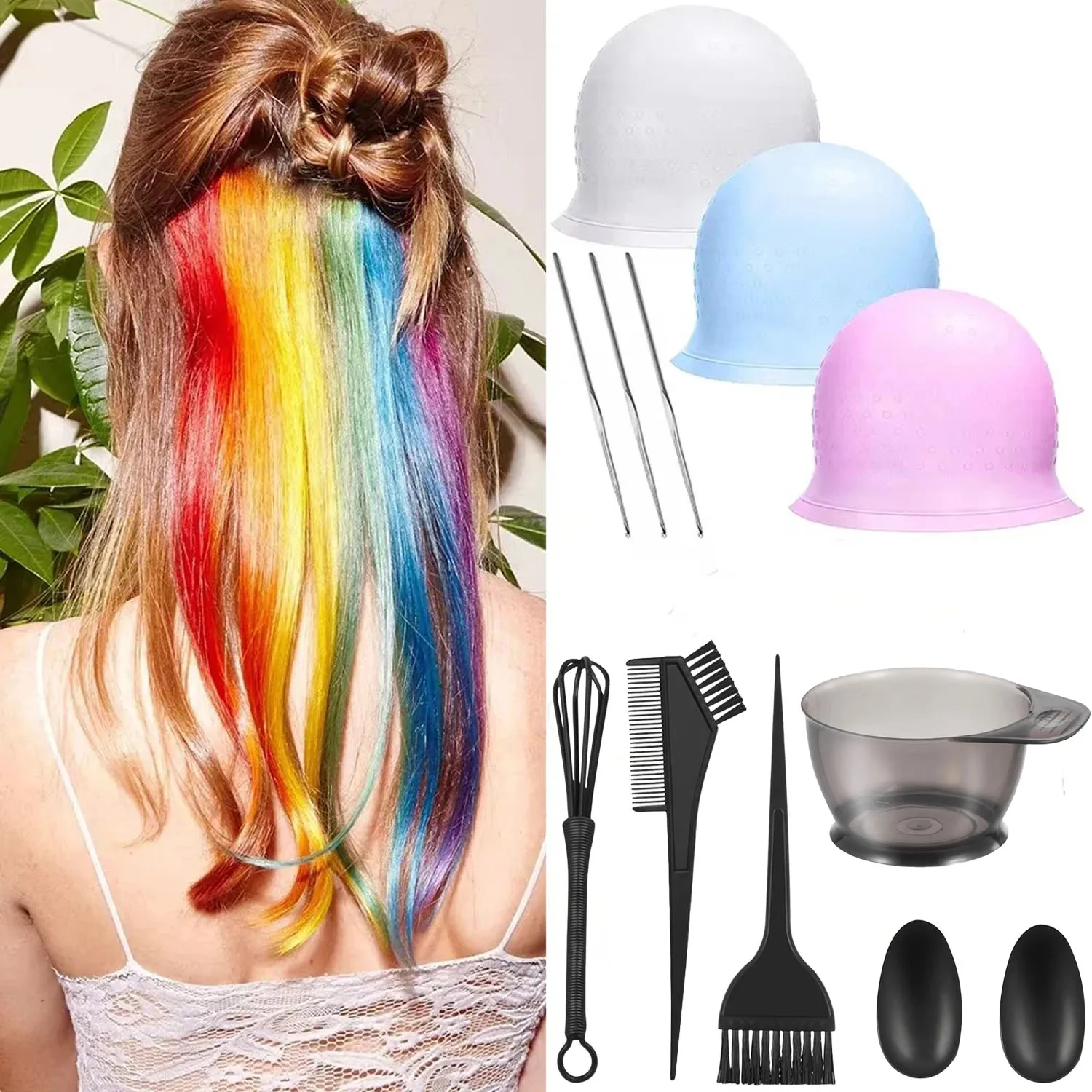 

6pcs/set Professional Hair Coloring Kit Hair Dyeing Bowl Brush and Caps with Hooks for Barber Salon Household Barber Accessories