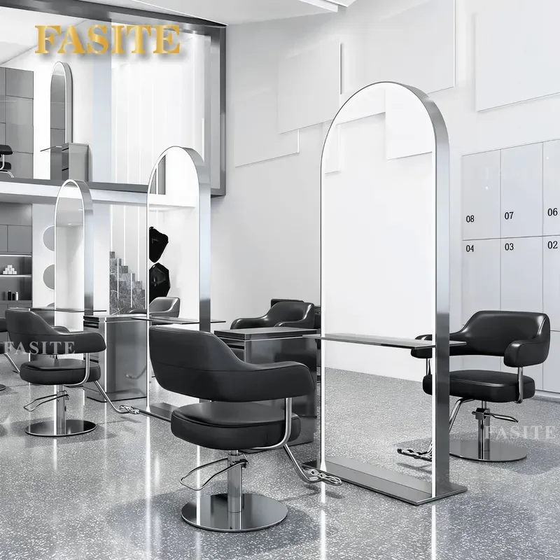 For Hair Barber Shop Floor Standing Hair Cutting Mirror Table Custom Single Double Sided Perm Dyeing Station High End
