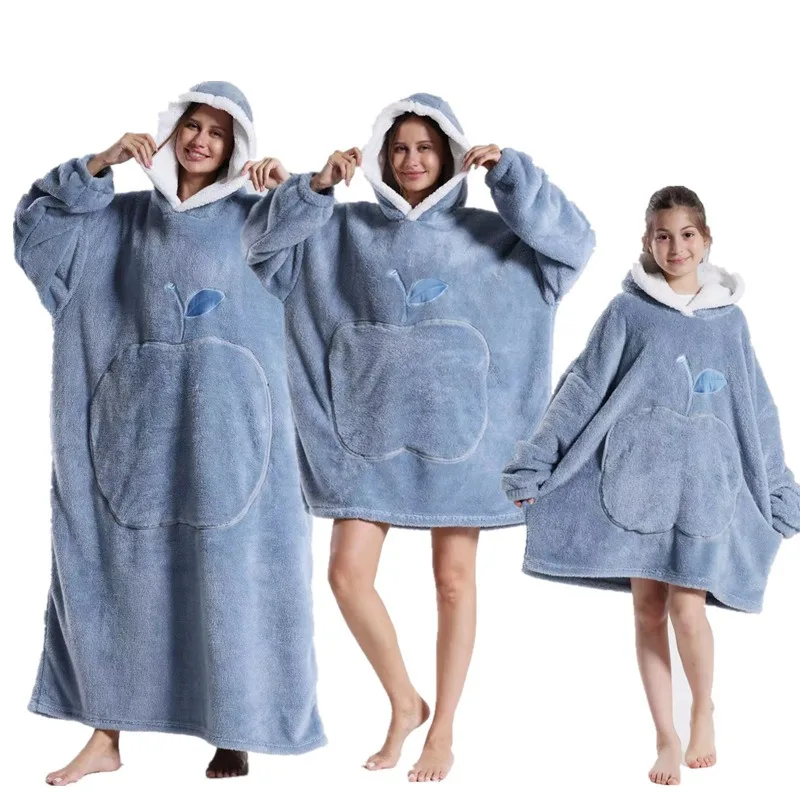 Ropa de dormir Manta extra larga para usar Franela de invierno con capucha Manga larga Cómoda y suave Manta de TV para adultos para hombres y mujeres