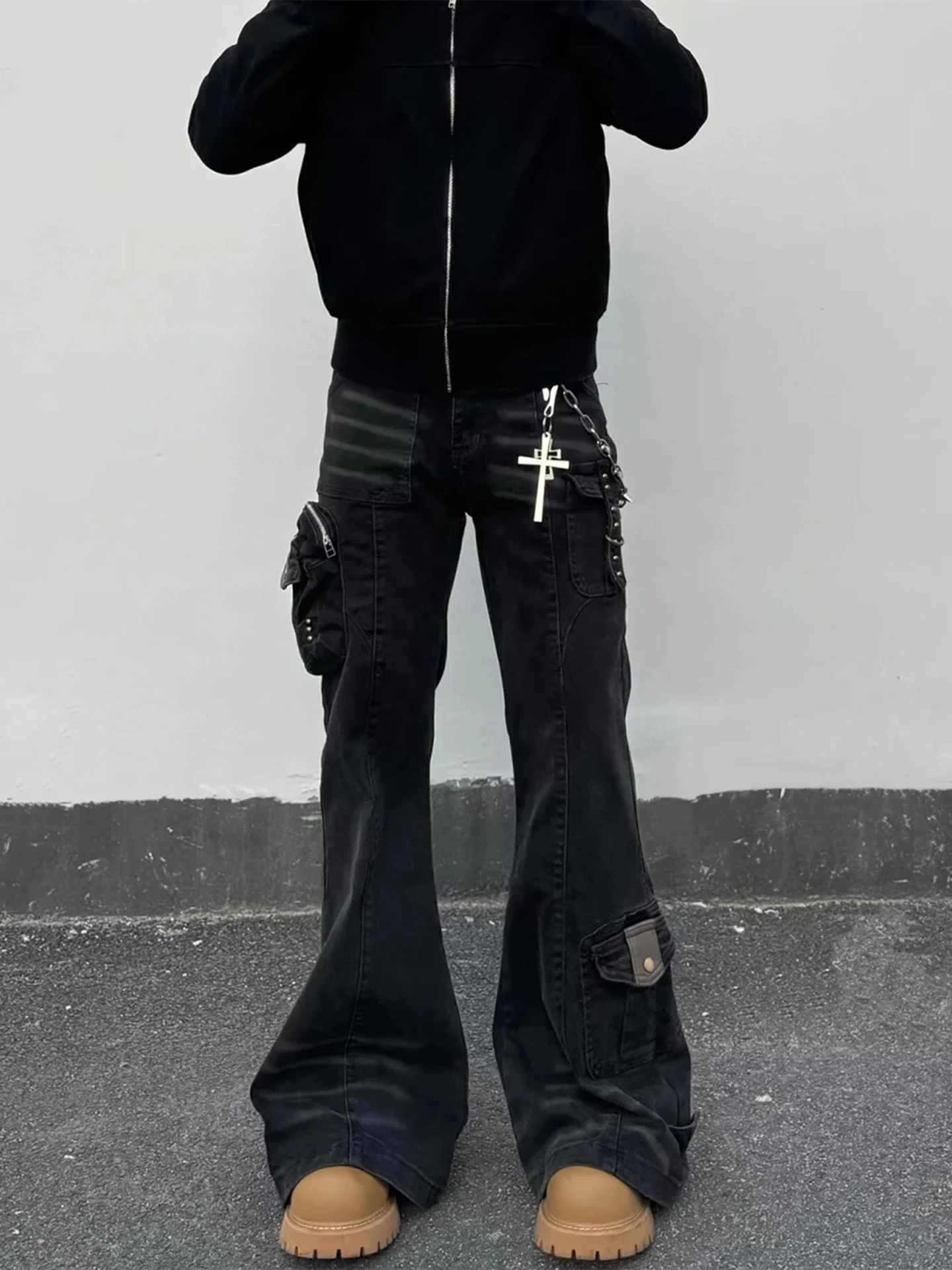 

Мужские джинсы в американском ретро-стиле, усиленные, с множеством карманов, прямые, расклешенные, утягивающие, рабочие брюки