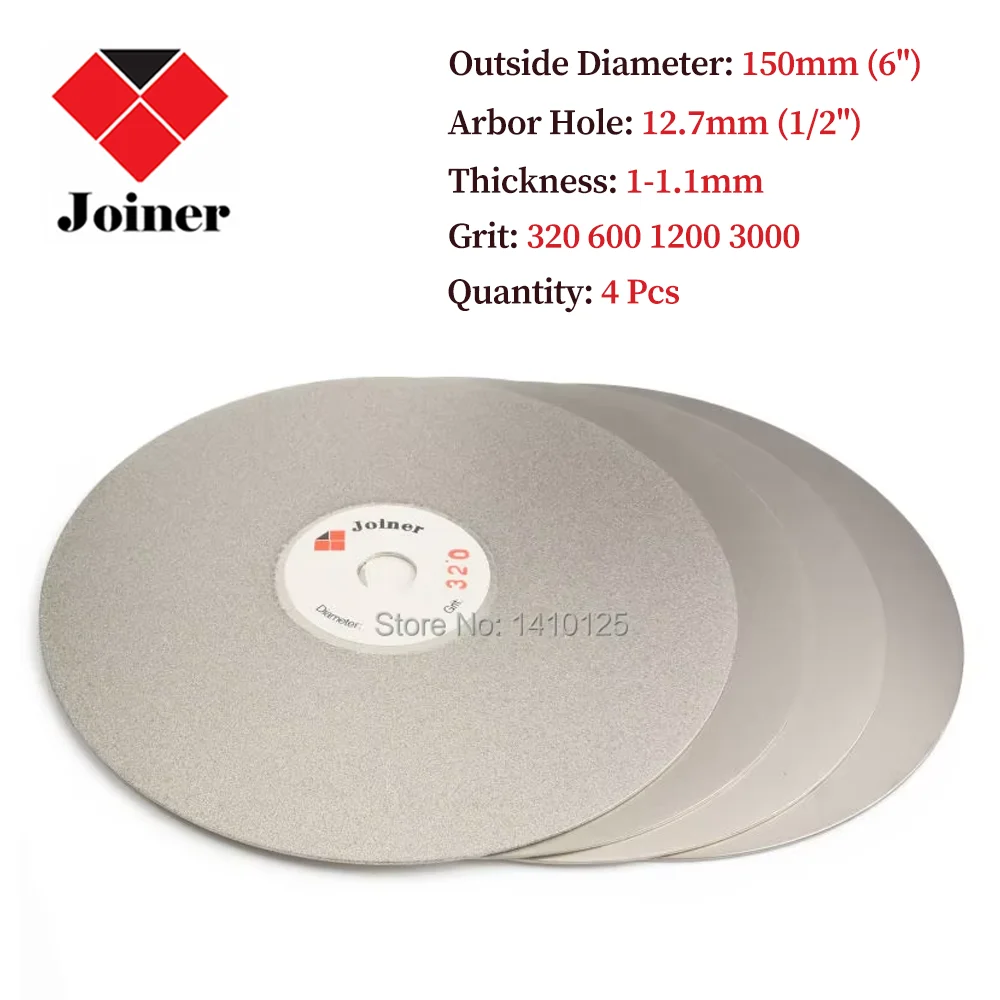 

4Pcs 6" inch Grit 320 600 1200 3000 Diamond Grinding Disc Coated Flat Lap Disk Abrasive Wheel Lapidary Tools Gemstone Jewelry