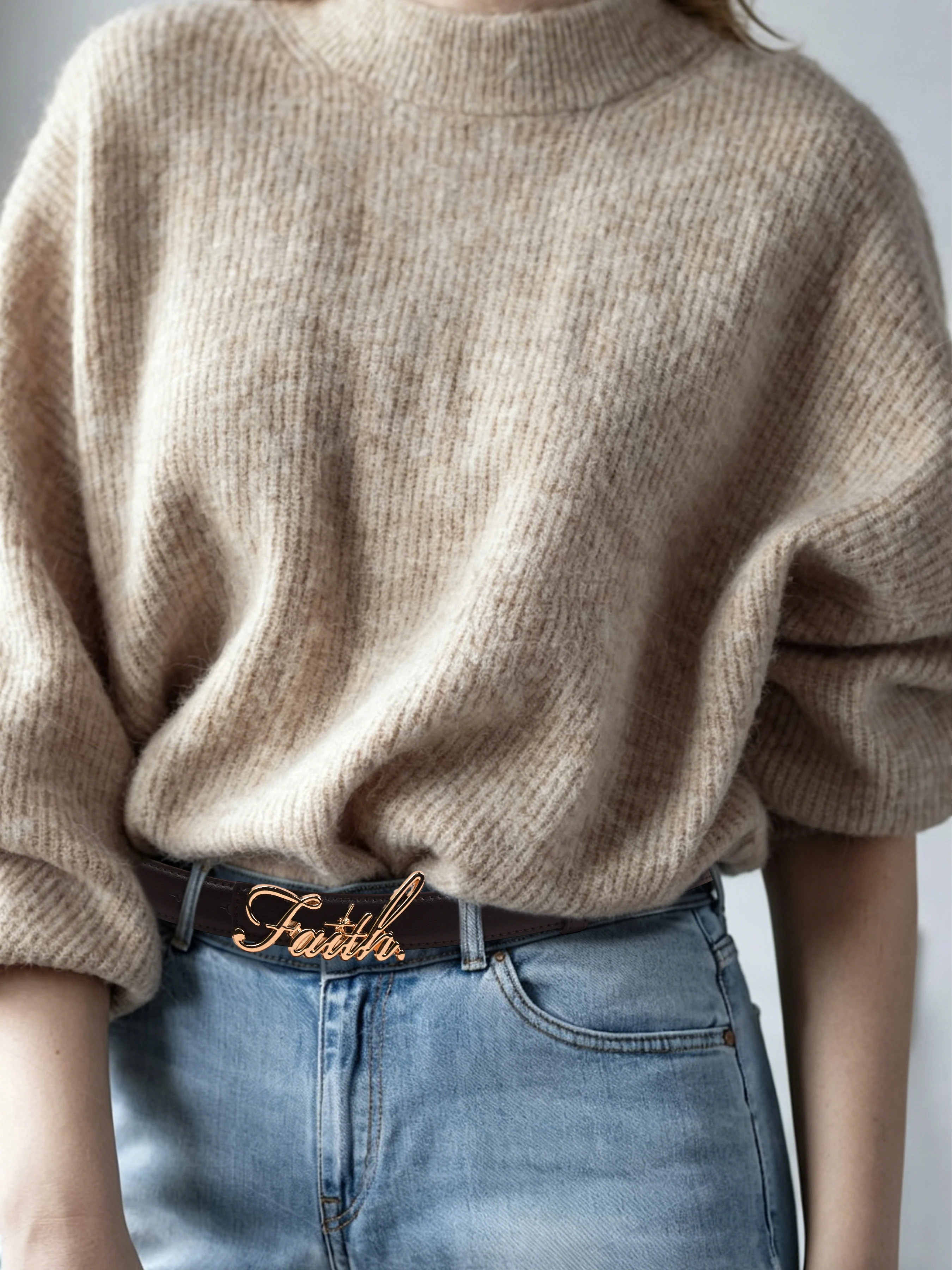Women's Belt with Adjustable Luxury Signature Buckle Design, for Jeans & Dresses, Y2K Style Soft Comfortable Waist Belt