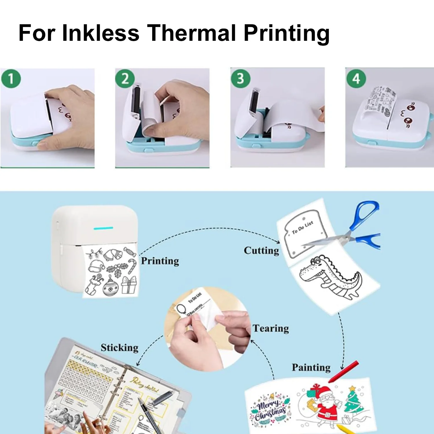 Mini Printer Paper, Mini Thermal Printer Paper,Thermal Sticker Paper, Mini Thermal Printer Sticker Paper Ideal for Photos, Notes
