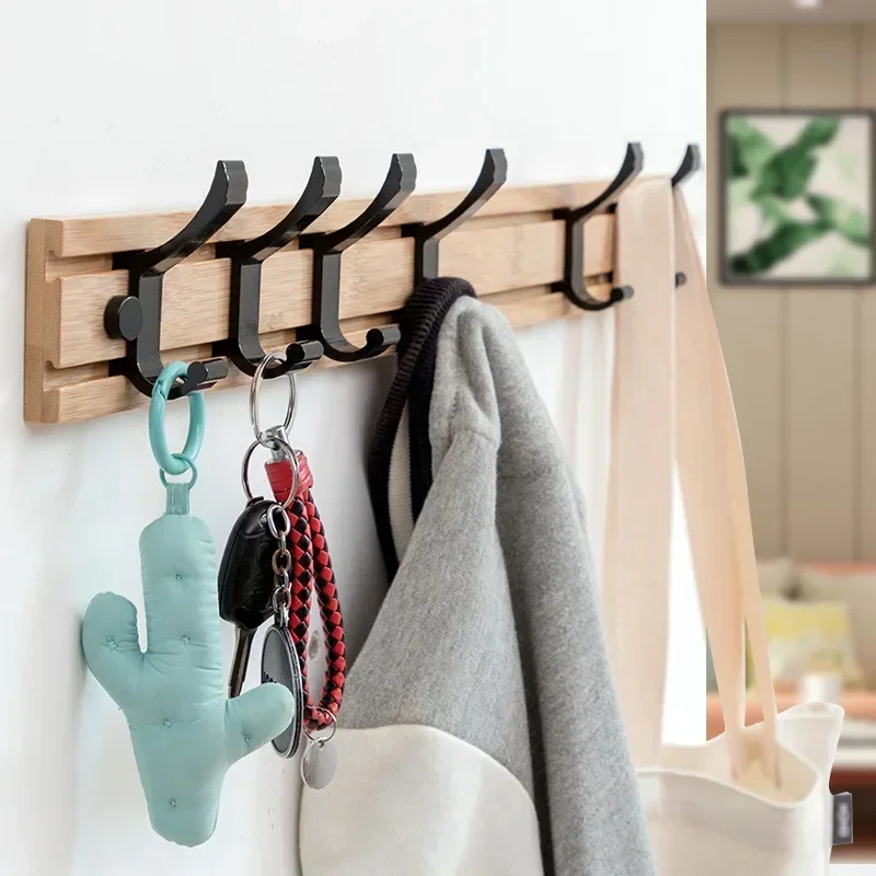 

Coat Rack Wall Mounted Bamboo Hooks Clothing Moveis Hanger Hat Holder Perchero Space Saving Coat Rack Shelf Library Furniture