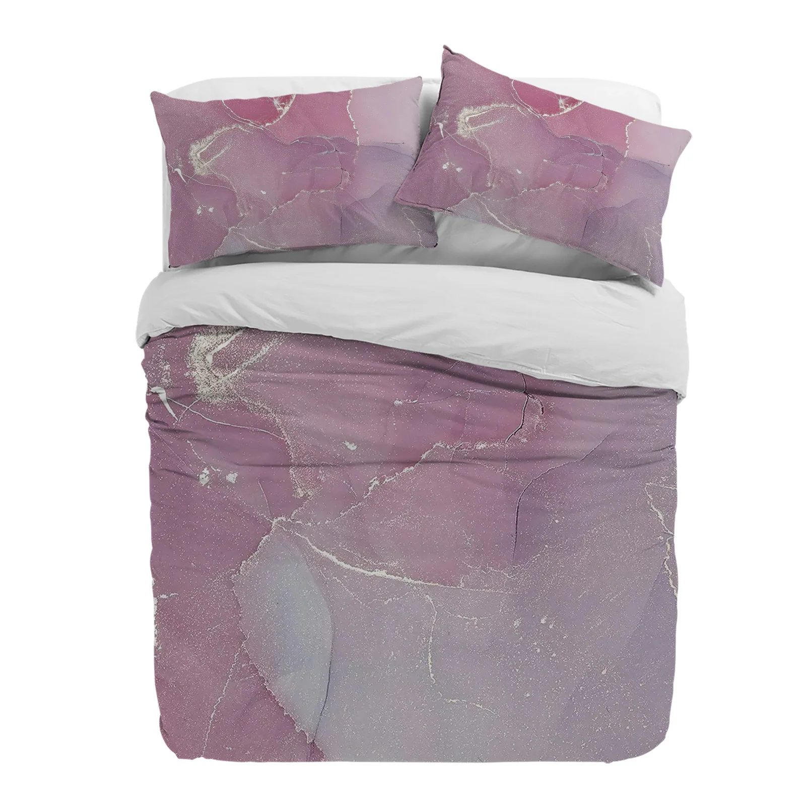 

Marble Texture Pink Duvet Cover With Pillow Case Custom 3pcs Bedding Set Quilt Cover Double Bed Home Textile