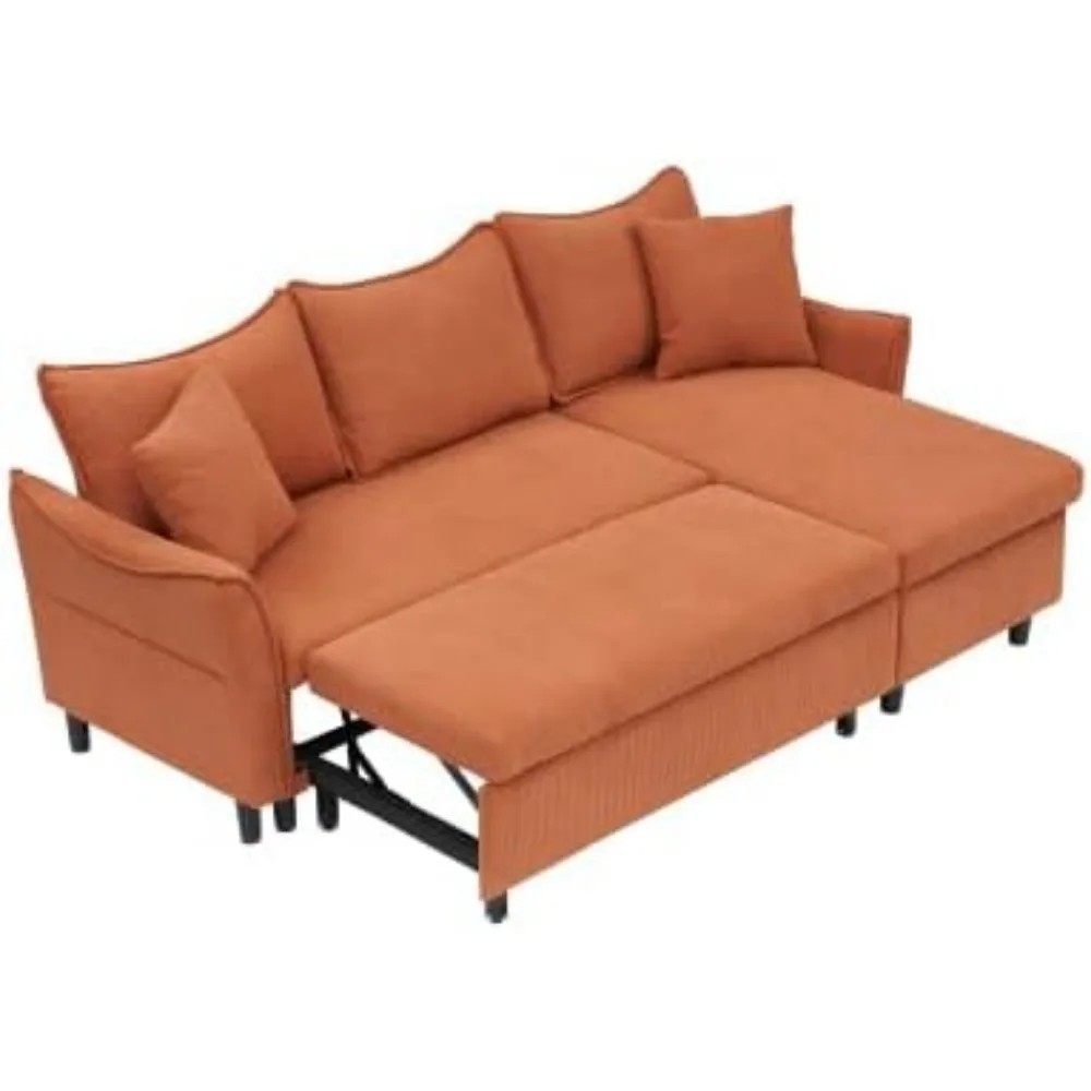 L-образный 3-местный раскладной диван-кровать с подушками, шезлонгом для хранения и выдвижным режимом дивана