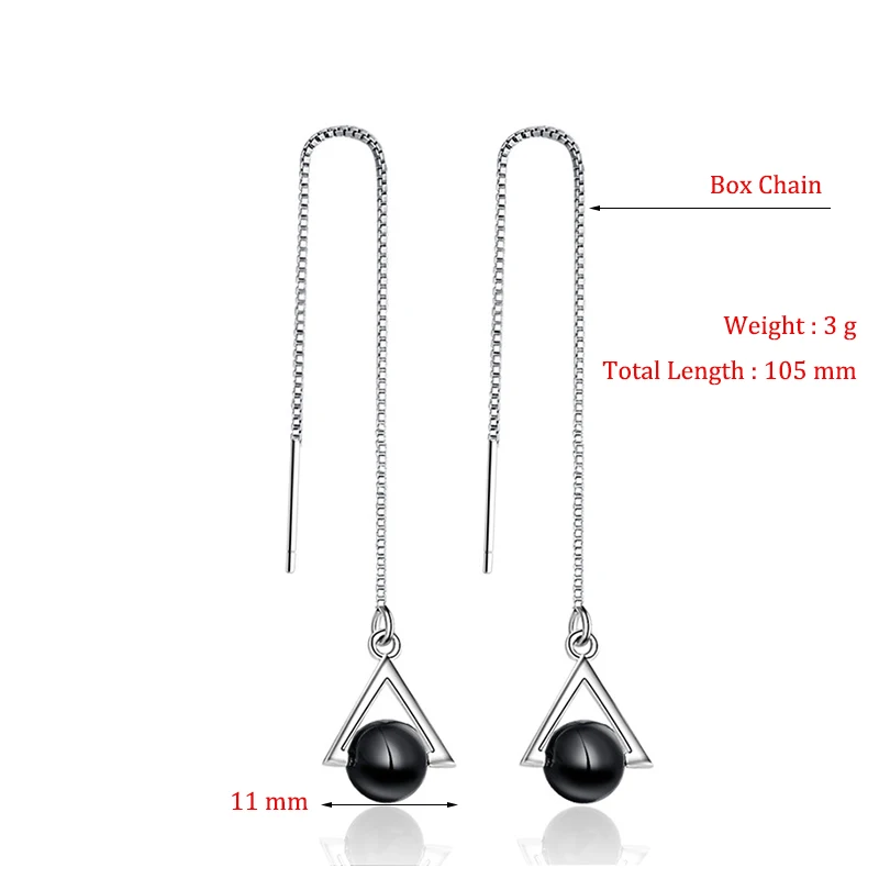 Fashion Piercing Ear Line Drop Earrings For Women Dangle Triangle Black Bead Long Box Chain Charming Female Earring Jewelry Gift