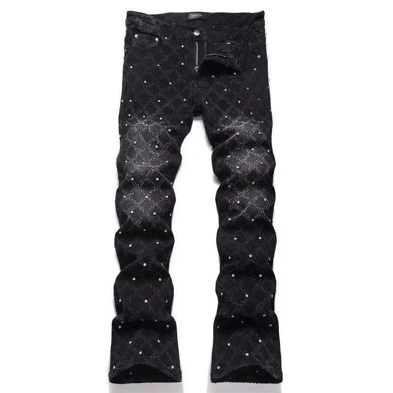

Autumn and Spring New Fashion Trend Retro High Street Printed Elastic Denim Pants Men's Casual Sports High Quality Jeans