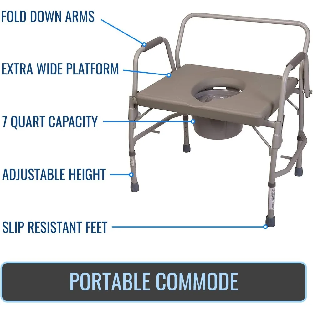 Commode Chair, Raised Toilet Seat with Handles Holds Up To 500 Pounds with Included 7 Qt Commode  Adjustable From 19-23 Inches