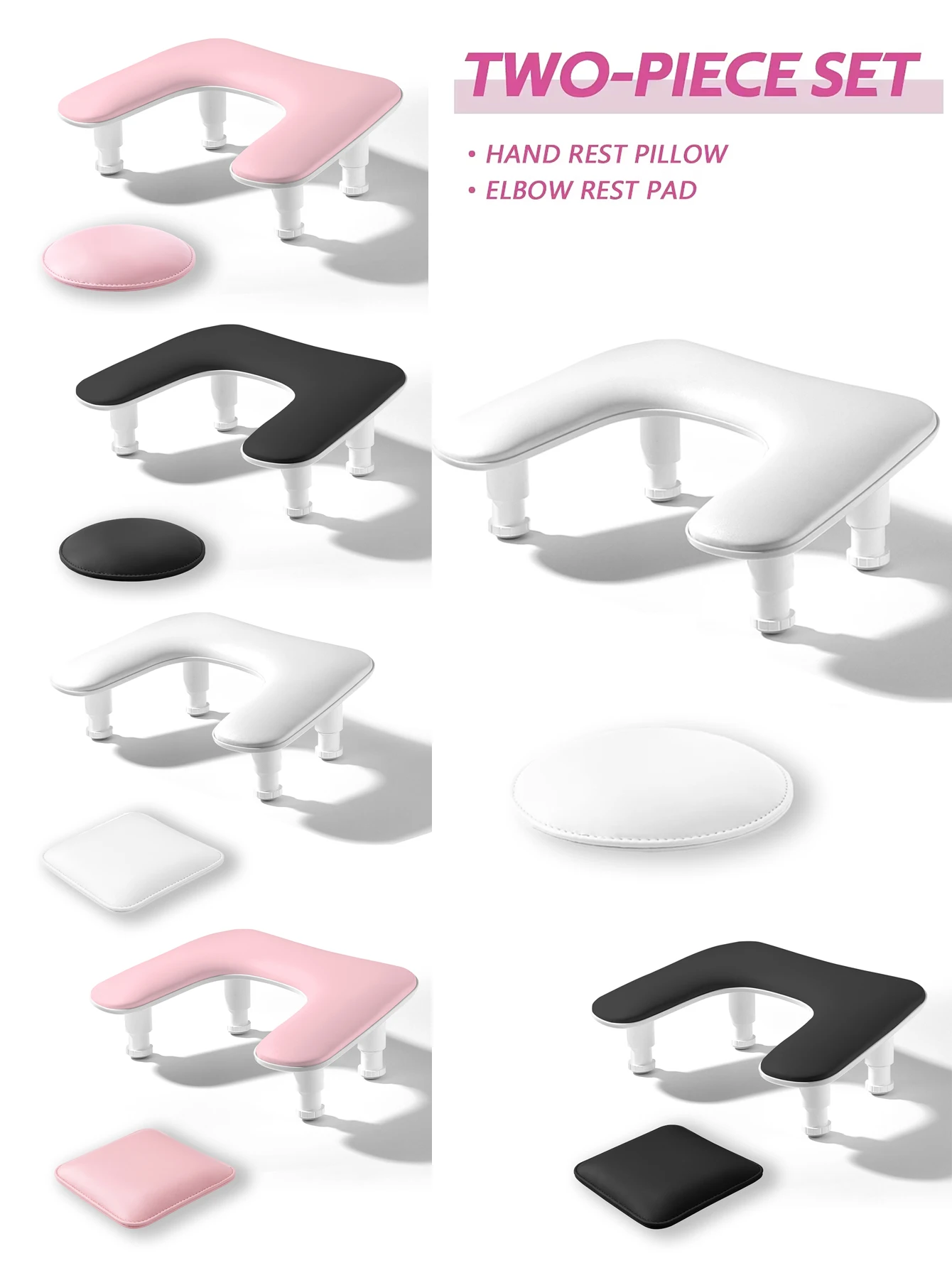 

2-Set Nail Arm Rest , Adjustable Height Professional U-Shaped PU Leather Nail Hand Pillow with 1Pc Elbow Arm Rest for Nail Salon