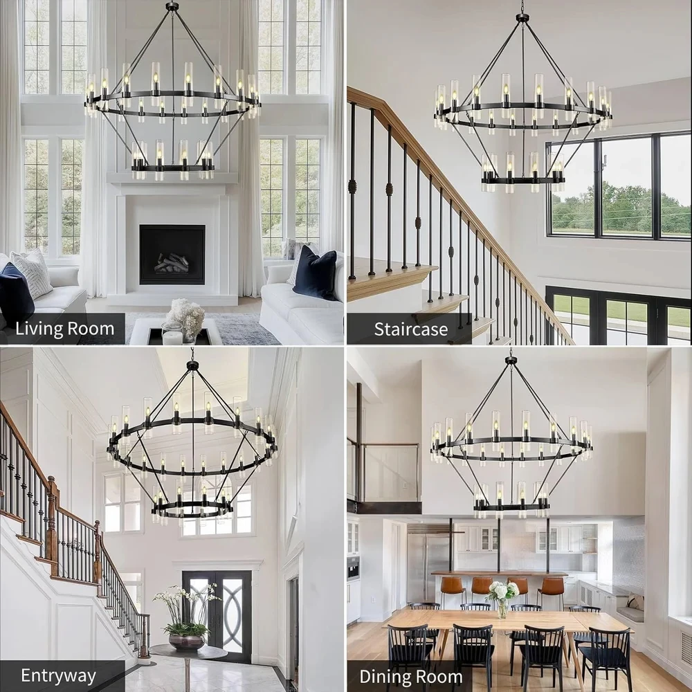 70 Inch Wagon Wheel Glass Chandeliers Creative Pendent Lamps Villa Living Room Dining Room Bedroom Chandelier Light Fixture