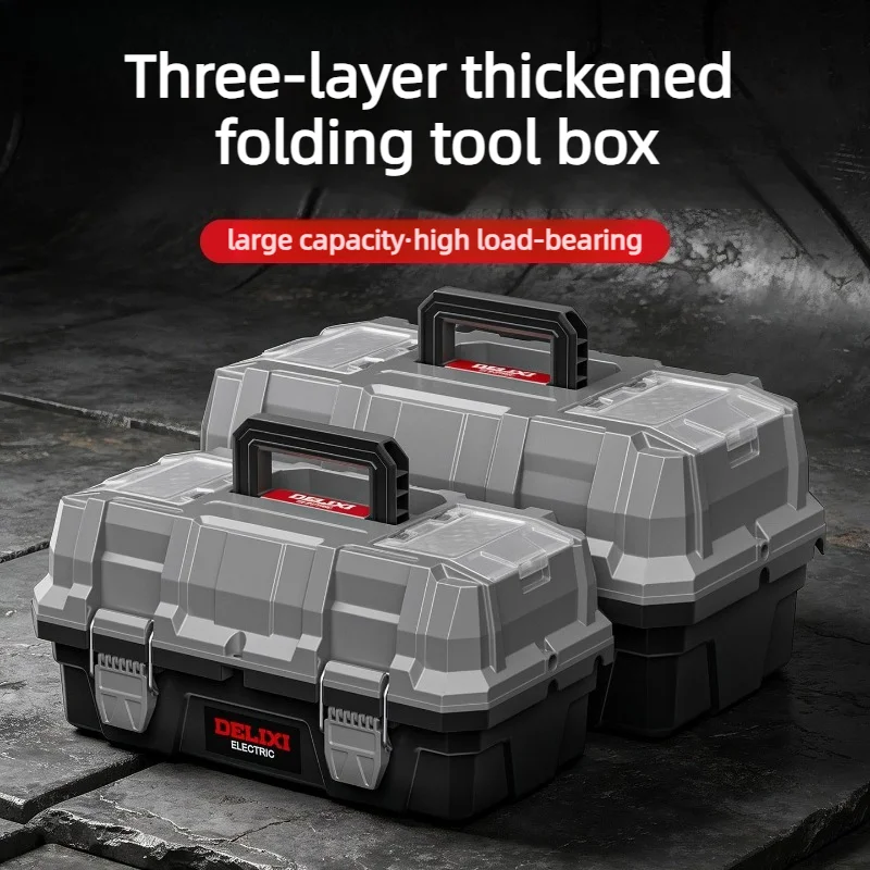 Large Size Folding Tool Case Portable Handle Storage Case Three Layers Dividers Organizer Toolbox Professional Tool Packaging