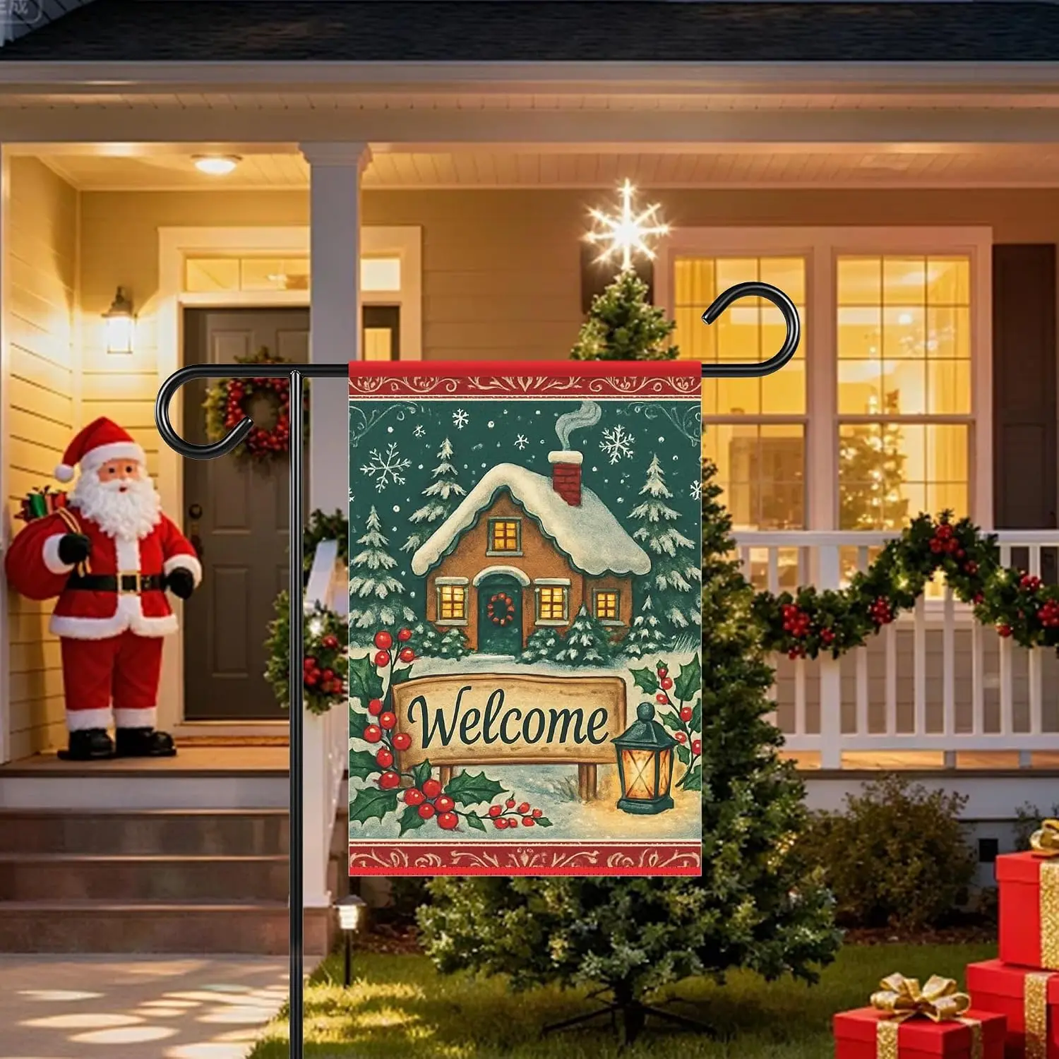 Christmas Welcome Garden Flag 12x18 Inch Snowy Cottage Yard Decor Flag | Christmas Welcome Garden Flag 12x18 Inch Snowy Cott xxl