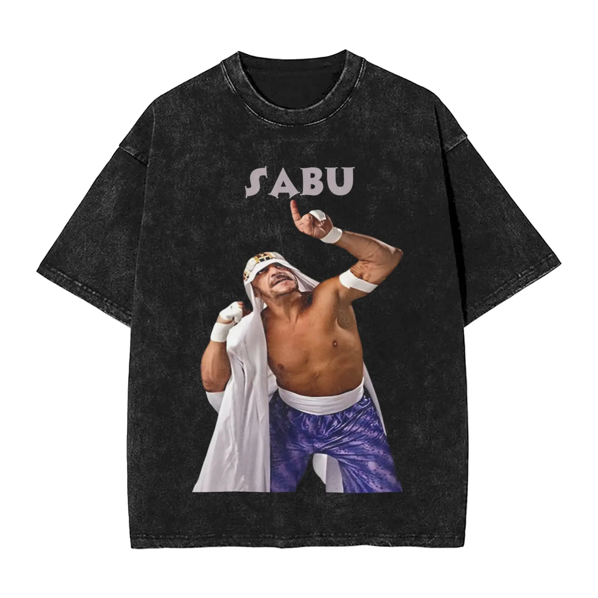 

Промытая футболка Sabu Wrestling Wrestler, модная уличная одежда для мужчин и женщин, свободные футболки, хлопковая футболка