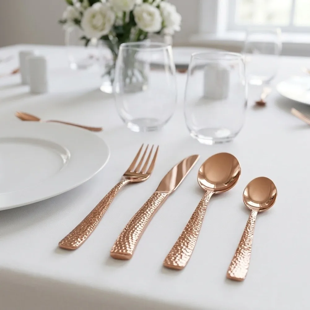 Hammered Stainless Steel Cutlery Set for Household Use Featuring Rust Resistant Construction and Balanced Weight