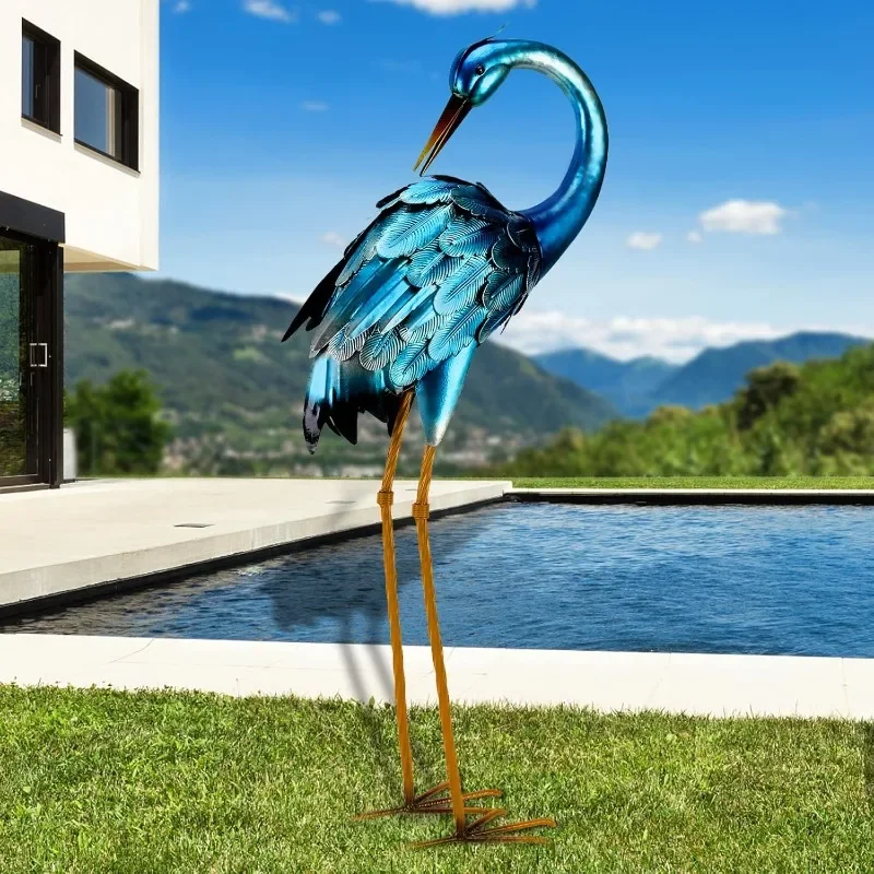 

Great Discounts.Crane Garden Statues, Metal Garden Crane Outdoor, Blue Heron Sculpture Metal Yard Art, Large Garden Heron Decoy,