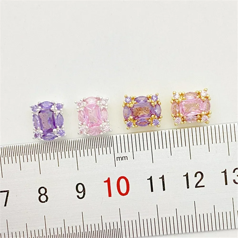 14K Gold Inlaid Zircon Square Beads Loose Beads Handmade DIY String Bracelet Necklace Jewelry Material Accessories
