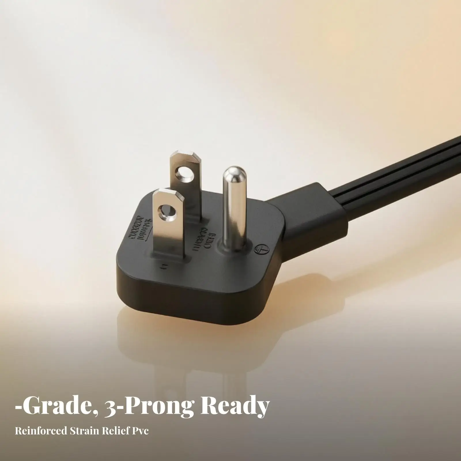 Low Profile Power Cord 18 Gauge Black Angled Plug 3 Prong PVC Jacket Cord for Behind Furniture Use