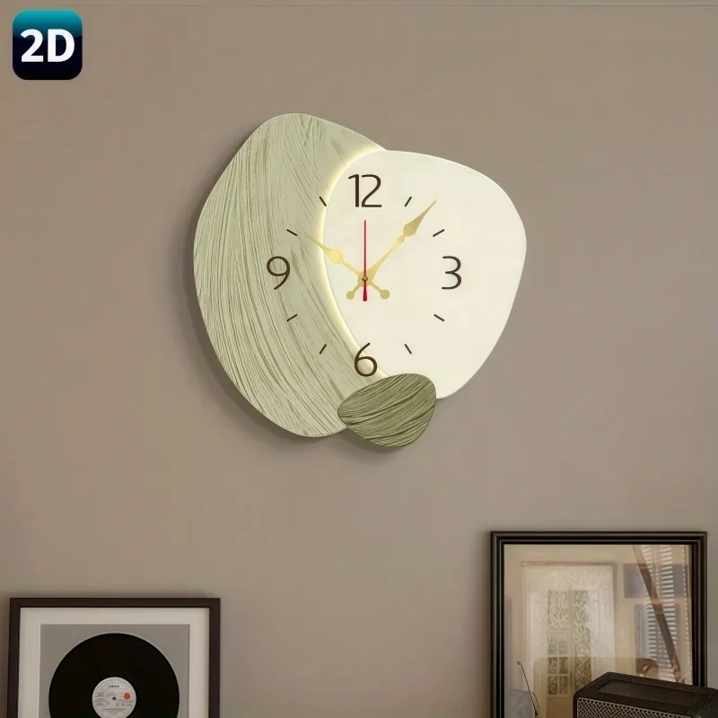 2D Flat, Wooden Silent Wall Clock - Modern Light Green Geometric Design, Ideal For Living Room, Bedroom, Kitchen & Home Decor view 3