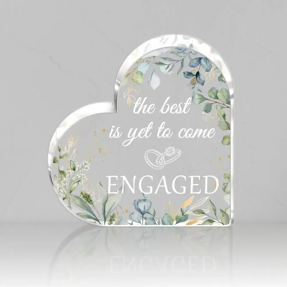 Watercolor Greenery Wedding Ring Heart Acrylic Plaque For Newly Engaged