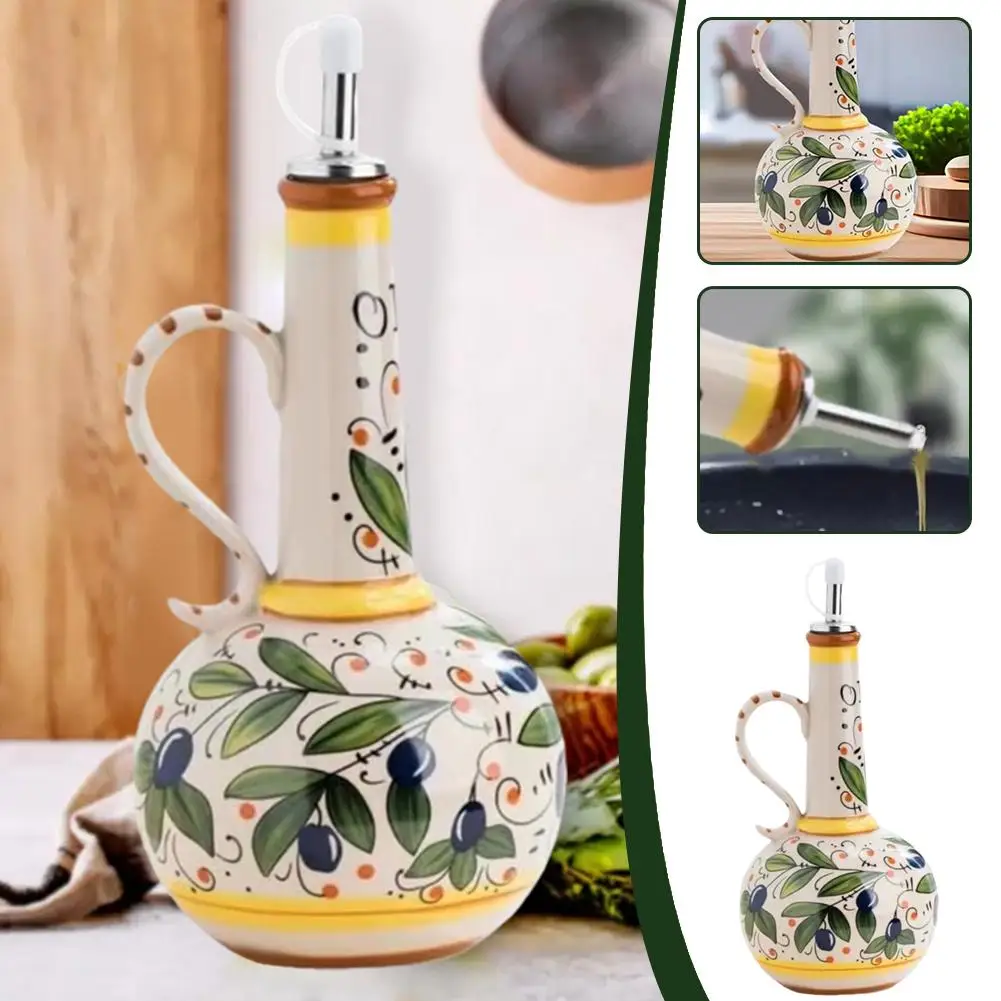 

700ml Olive Oil Dispenser Embossed Ceramic Oil Vinegar Ceramic Dispenser Oil Bottle Storage Can Container Condiment Oil Bot V6M8