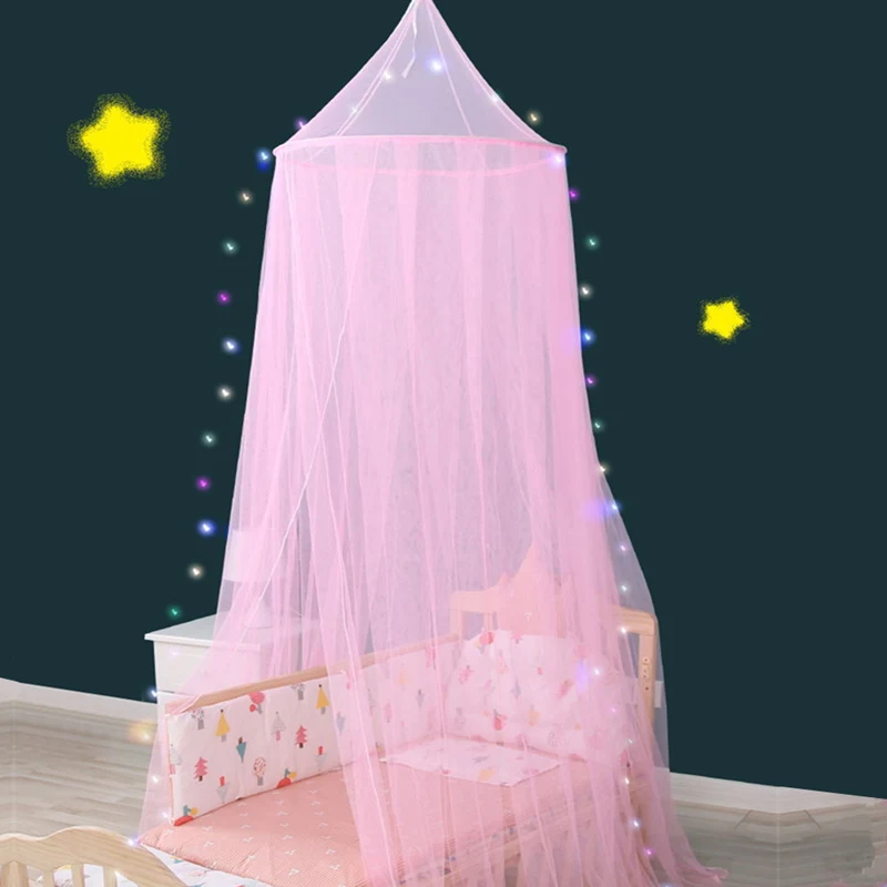 New Baby Crib Hung Dome Mosquito Net with Light Princess Girls Mosquito Net Kids Room Decor Baby Bedding Canopy Tent Net Curtain