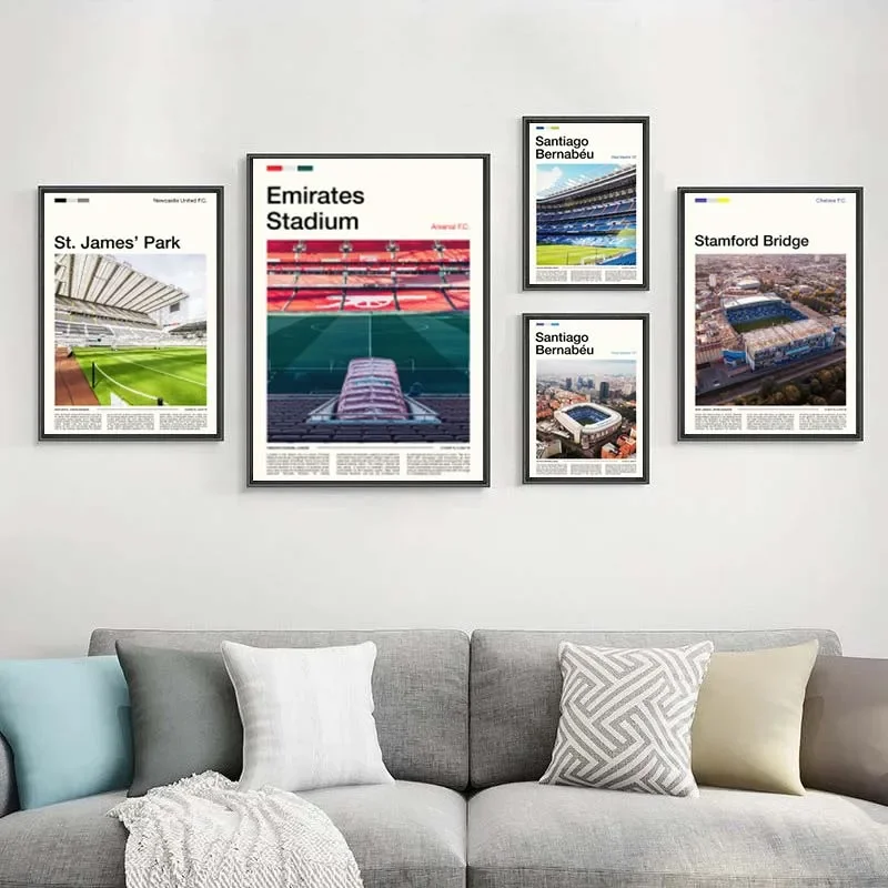 World Famous Football Stadium Camp Nou Bernabeu Etihad Stadium Old Trafford Stadium Poster Canvas Paintings Wall Art Home Dec