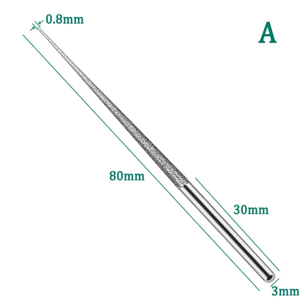 Mini broca para esculpir diamante, agulha de moagem, perfuração de metais, ferramenta de escultura de vidro, 3mm Shank, 1Pc