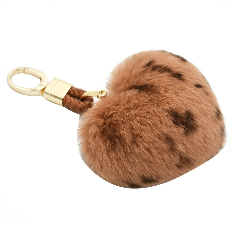 Rex rabbit hair is soft~ Leopard print peach heart pendant ins love bag pendant fur jewelry real hair woven keychain