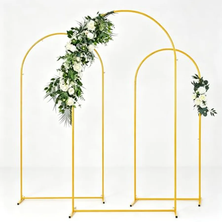 

Metal Wedding Arch Backdrop Stand for Ceremony Party Decor Gold, 7.2FT/6.6FT/5.9FT Set of 3, Sturdy Lightweight Alloy, Rust-Res